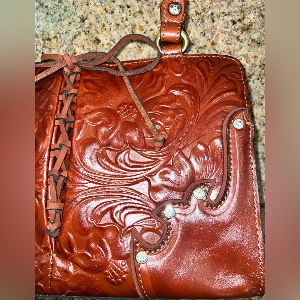 Patricia Nash Montana Sadie Hand-Tooled Leather Satchel Whiskered Brown New - Picture 8 of 13